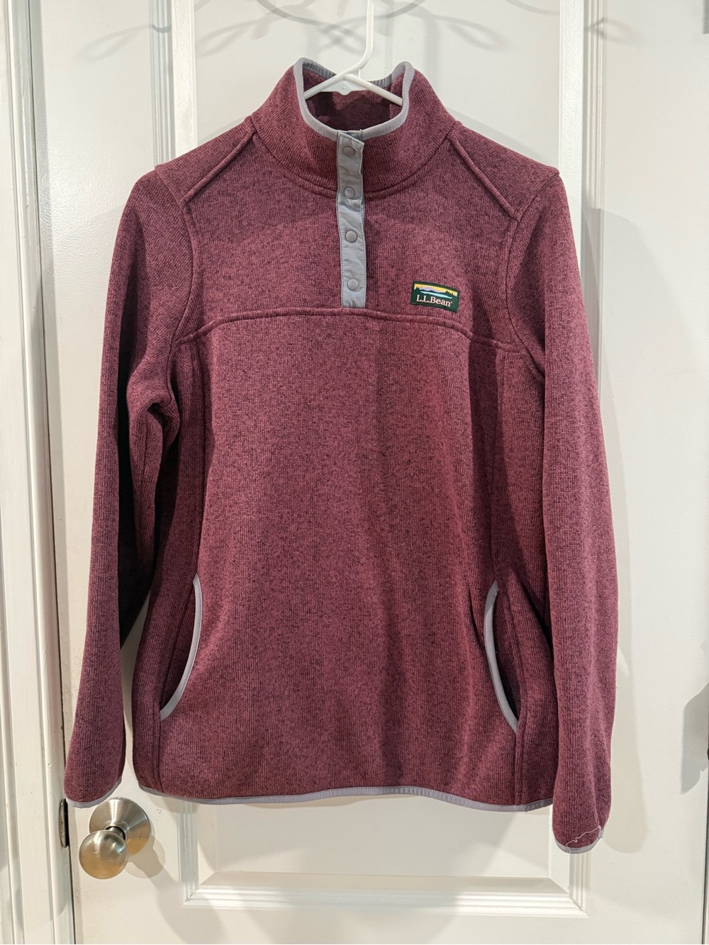 L.L. Bean Women's Maroon/Gray Trim  Snap-Front Fleece Pullover